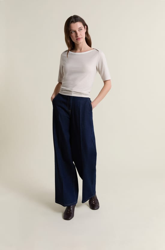 T-shirt col rond &agrave; rayures;${refinementColor}