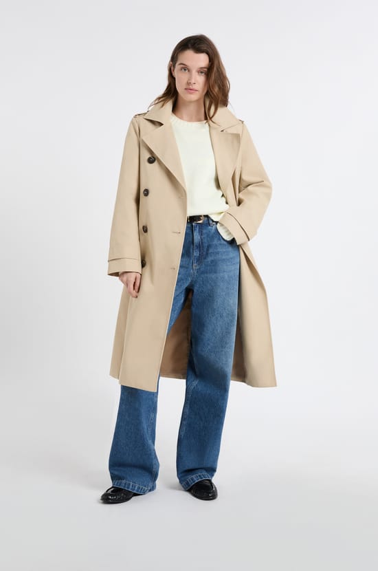 Long Trench Coat with Belt with Cotton;${refinementColor}