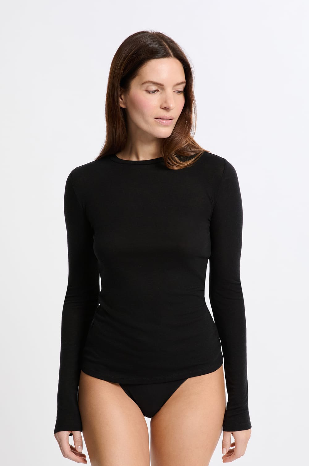 T-shirt thermique col rond avec laine;${refinementColor}
