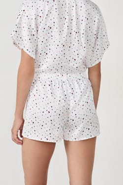 Heart print satin pyjama shorts;${refinementColor}