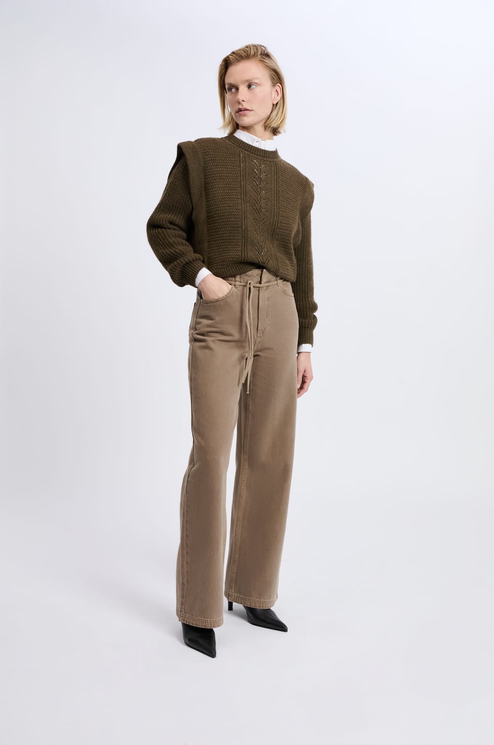 Jean large en coton à cordon;${refinementColor}