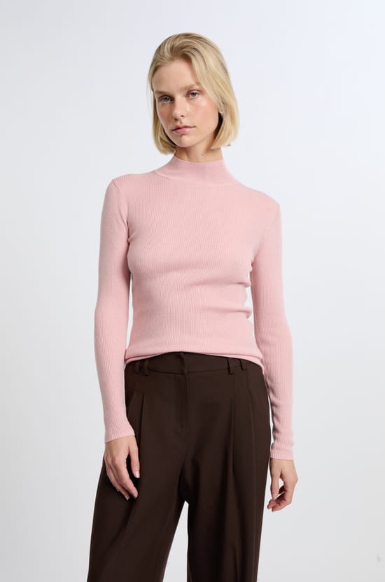 Pull à manches longues col montant avec laine;${refinementColor}