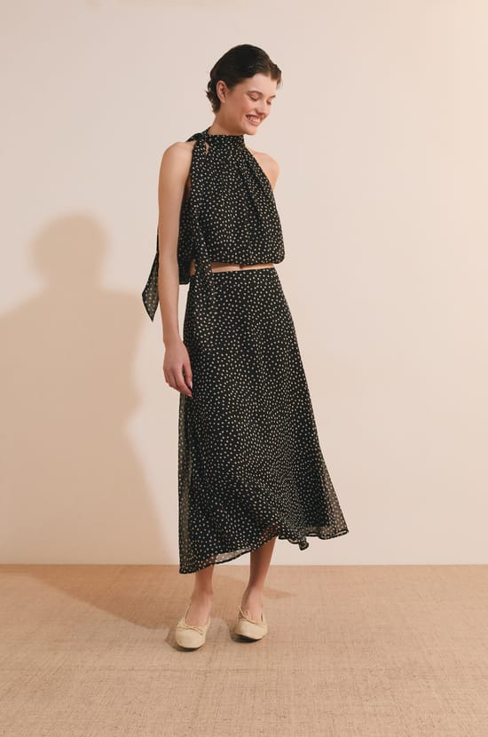 Jupe midi fluide &agrave; motifs;${refinementColor}