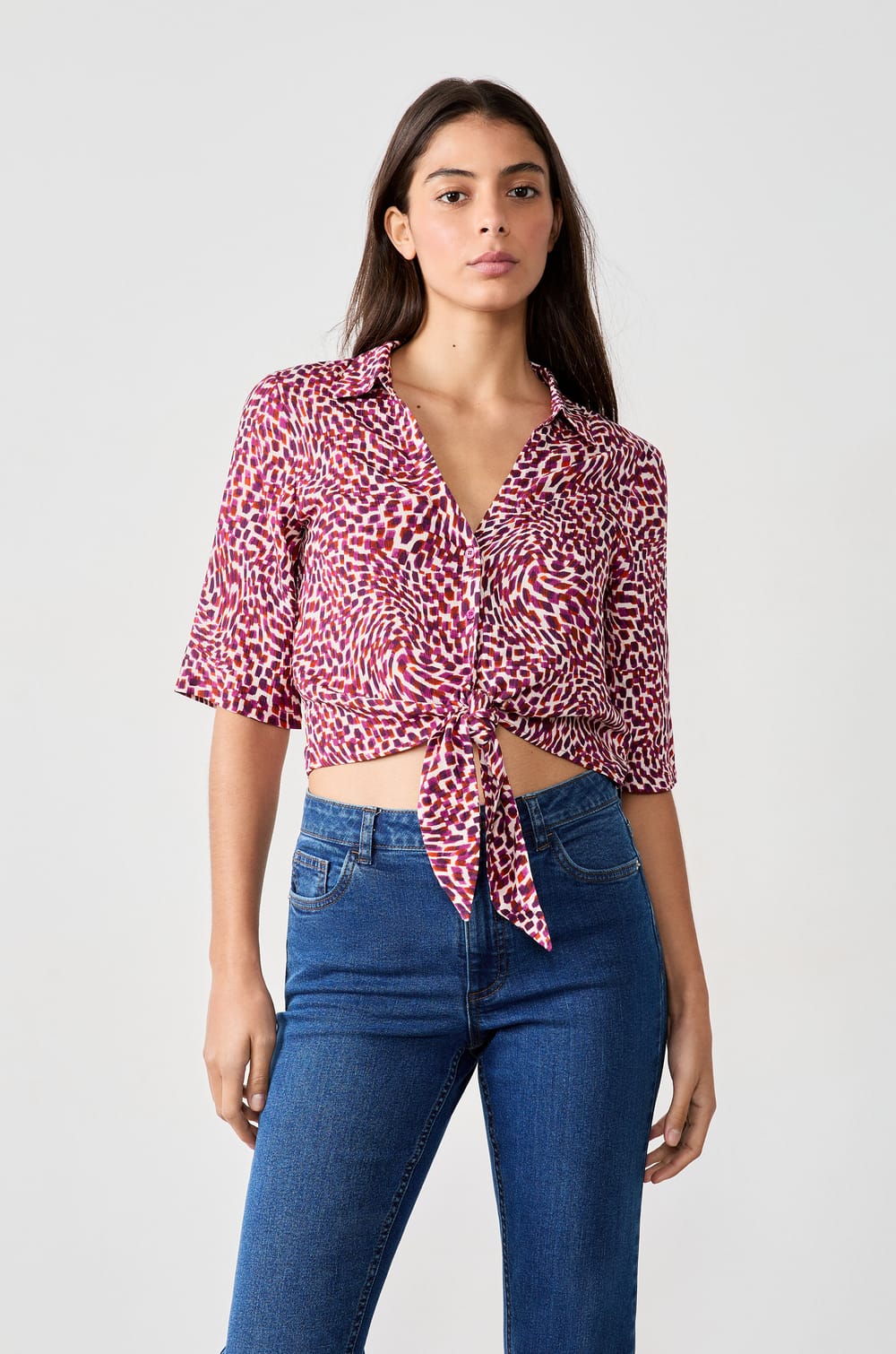 Tie-Front Blouse;${refinementColor}
