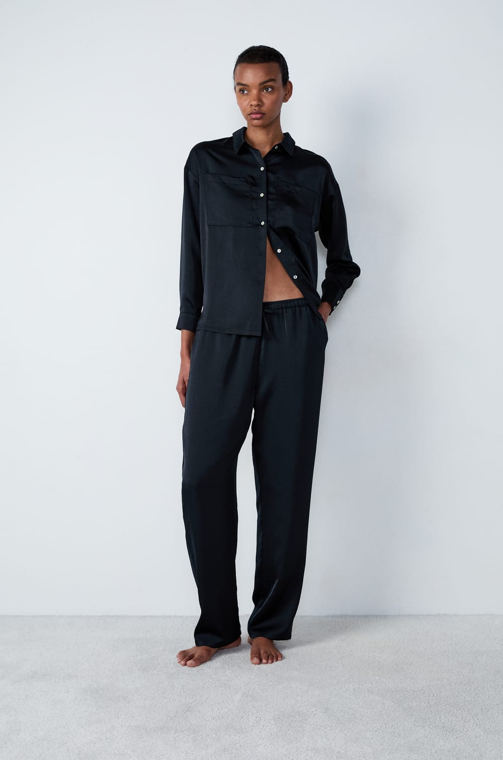 Satin Carrot-Cut Pyjama Trousers;${refinementColor}