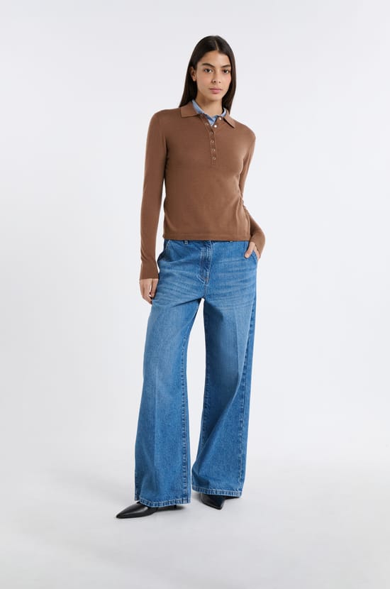 Polo manches longues en laine;${refinementColor}