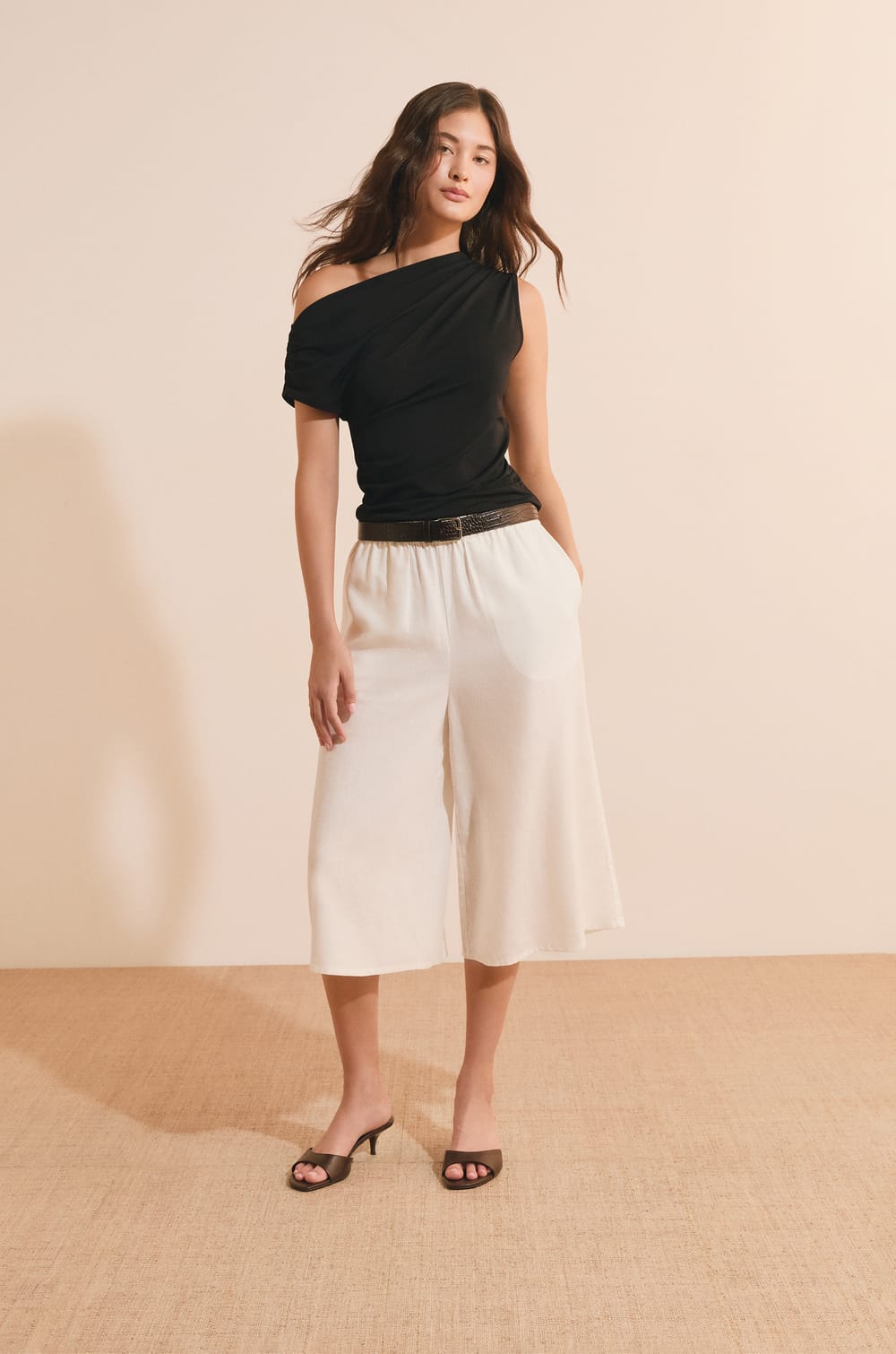 Jupe-culotte en lin m&eacute;lang&eacute;;${refinementColor}