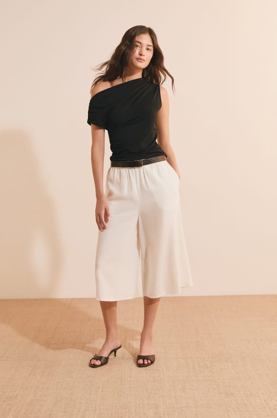 Jupe-culotte en lin m&eacute;lang&eacute;;${refinementColor}