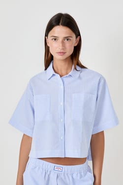 3/4 Sleeve Pyjama Shirt with Fine Stripes;${refinementColor}