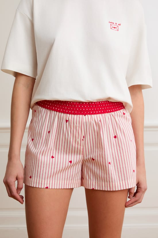 Short de pyjama &agrave; rayures et c&oelig;urs avec coton;${refinementColor}