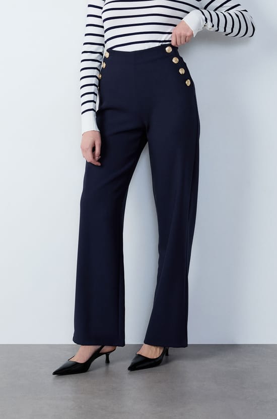 Wide Cut Trousers with Button Details;${refinementColor}