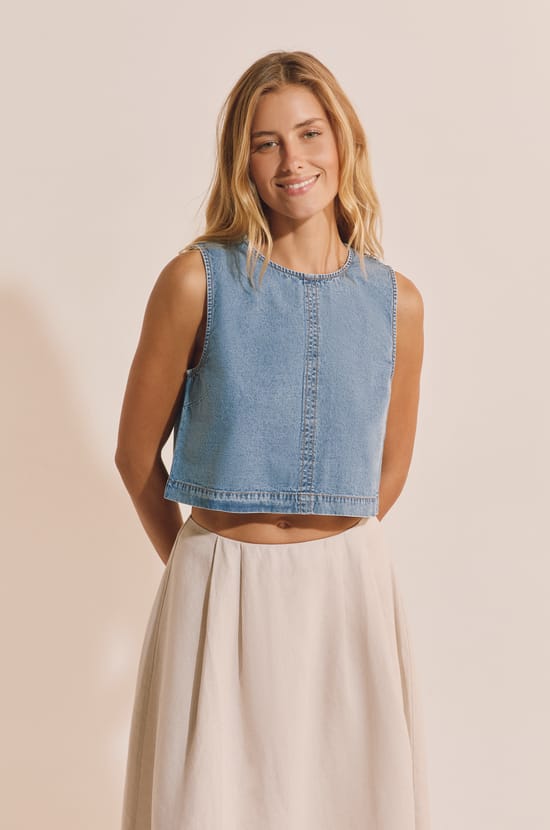 Top effet jean en coton;${refinementColor}