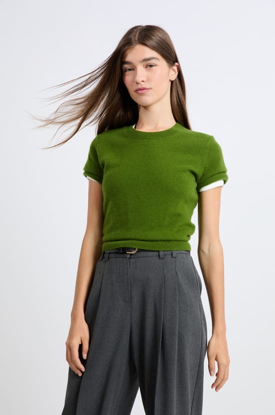Short-sleeved cashmere sweater;${refinementColor}