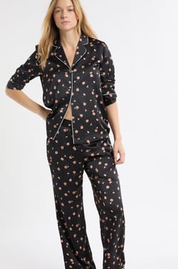 Pyjama-Hose mit Blumenmuster aus Satin;${refinementColor}