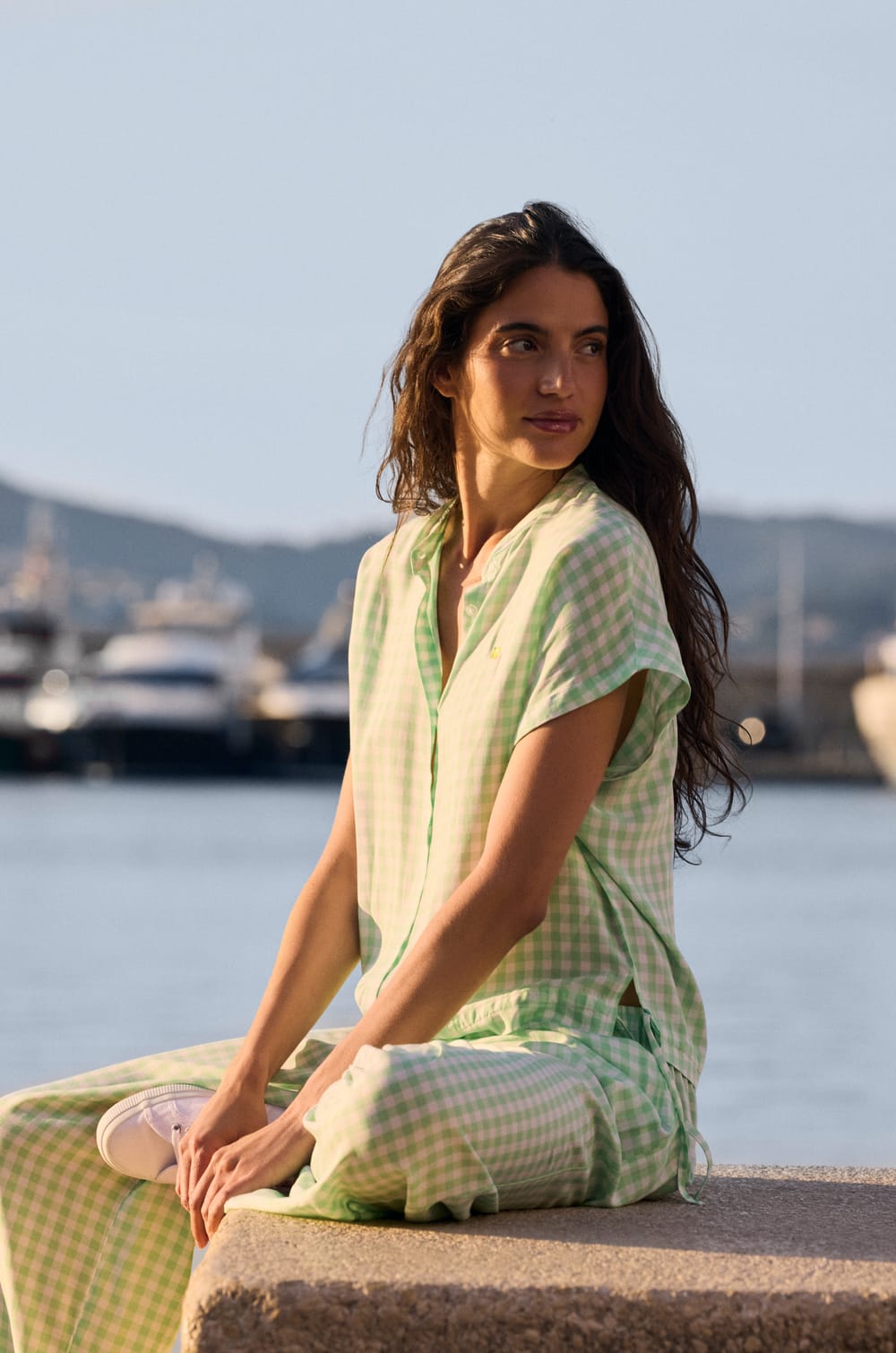 Pantalon vichy &agrave; motif citron;${refinementColor}