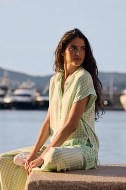 Pantalon vichy &agrave; motif citron;${refinementColor}