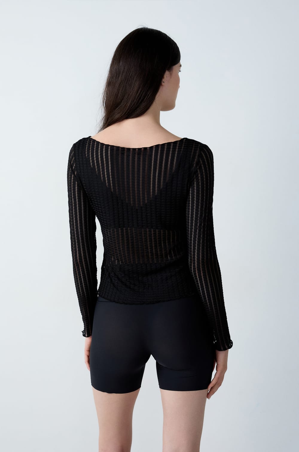 Long-sleeved top with transparent stripes;${refinementColor}