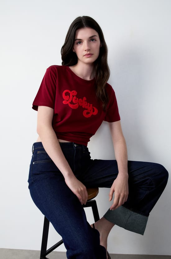 Lucky" printed cotton T-shirt;${refinementColor}