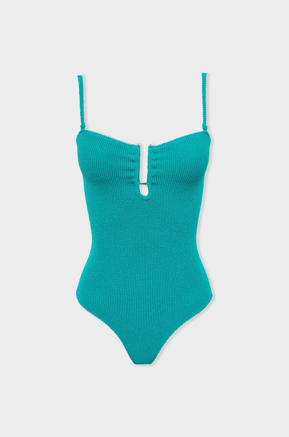 One-Piece Stretch Swimsuit with Metal Jewellery;${refinementColor}
