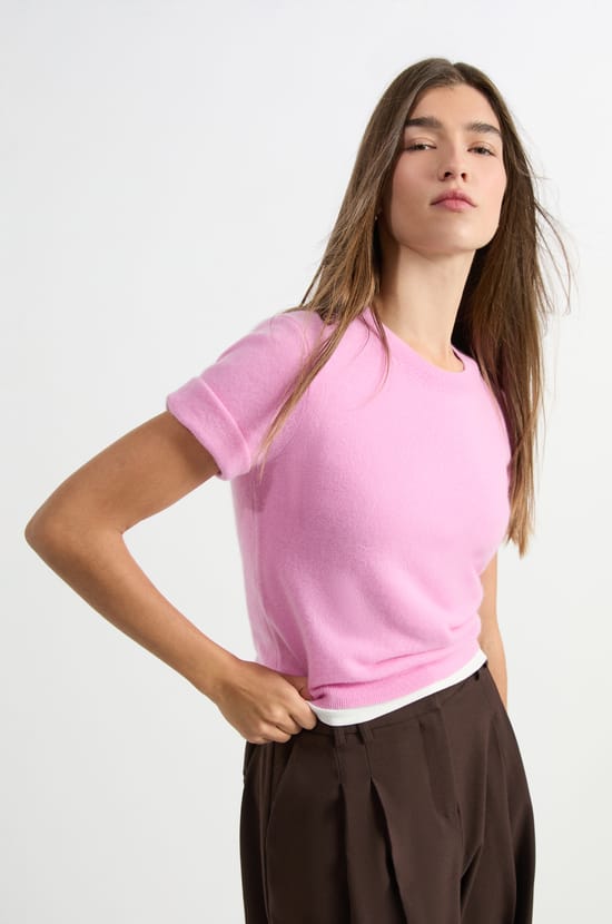 Pull manches courtes en cachemire;${refinementColor}
