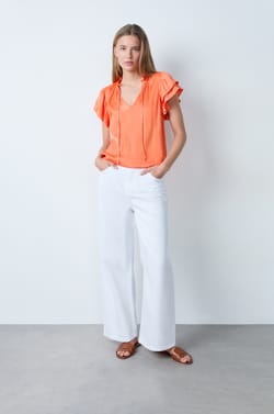Short-sleeved satin blouse;${refinementColor}