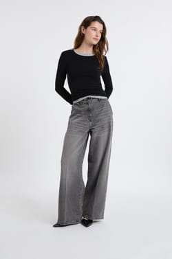 Long-sleeved round neck t-shirt with wool;${refinementColor}