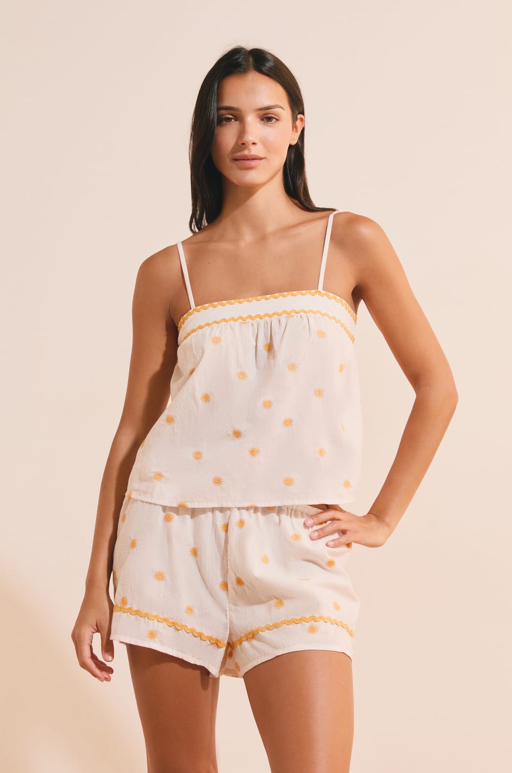 Caraco avec motifs soleil en coton;${refinementColor}