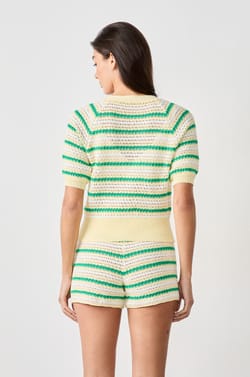 Short-sleeved striped cardigan;${refinementColor}