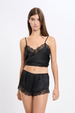 Satin Pyjama Shorts with Lace Details;${refinementColor}