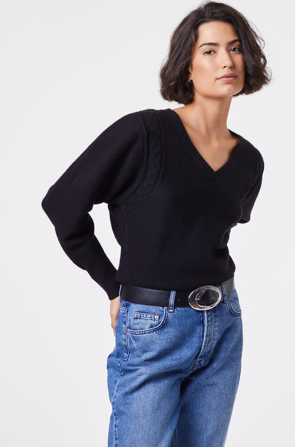 Pull Marin Rayé Col V – Marque Denim Culture, Taille M, En Coton-acrylique
