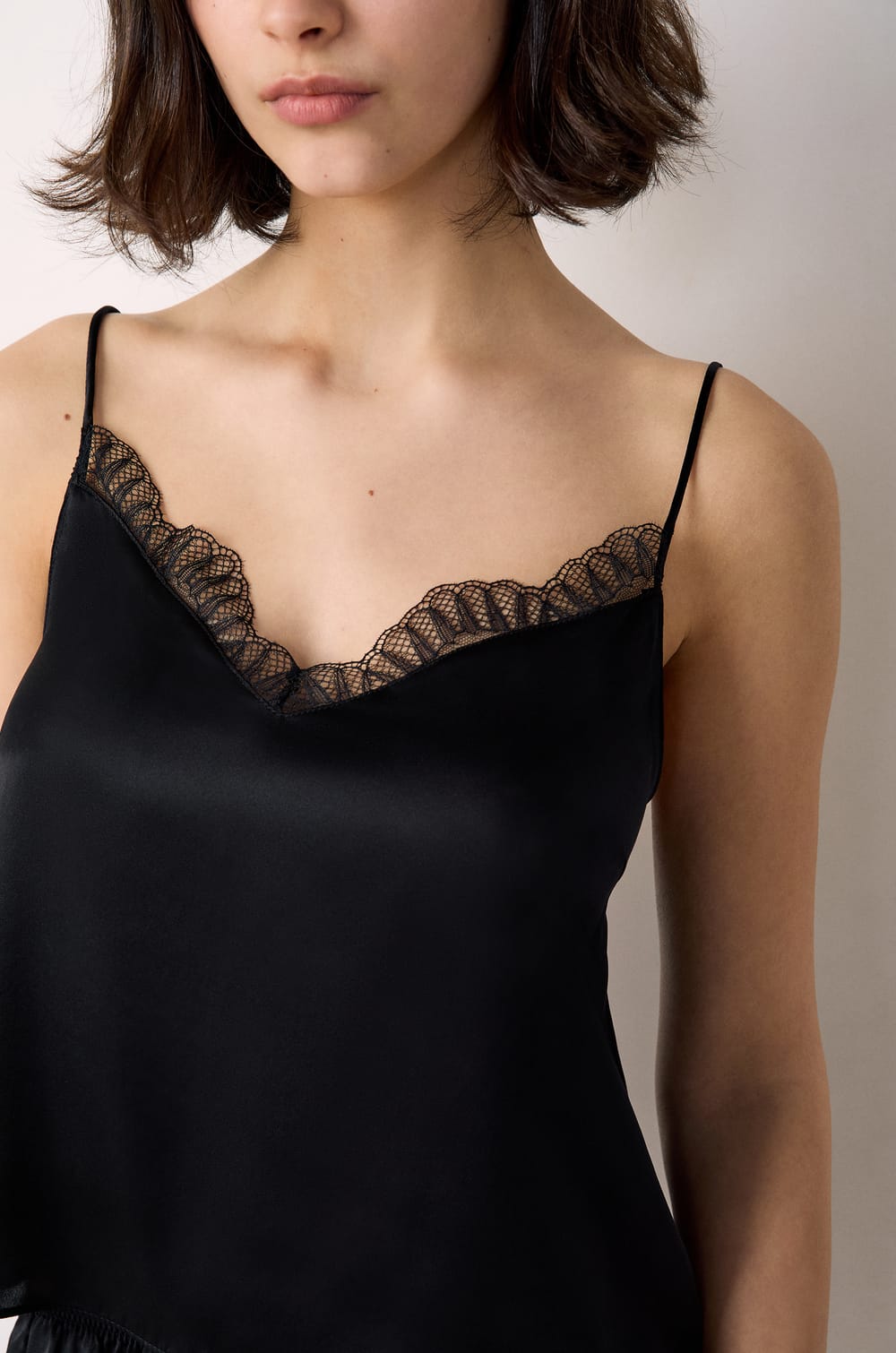 Washable Silk Camisole With Lace Details;${refinementColor}