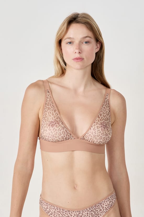 Wireless triangle bra leopard tulle;${refinementColor}