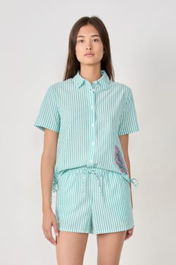 Short de pyjama rayé en coton;${refinementColor}