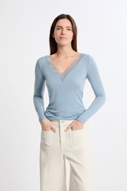 Camiseta t&eacute;rmica con cuello en V y cashmere;${refinementColor}