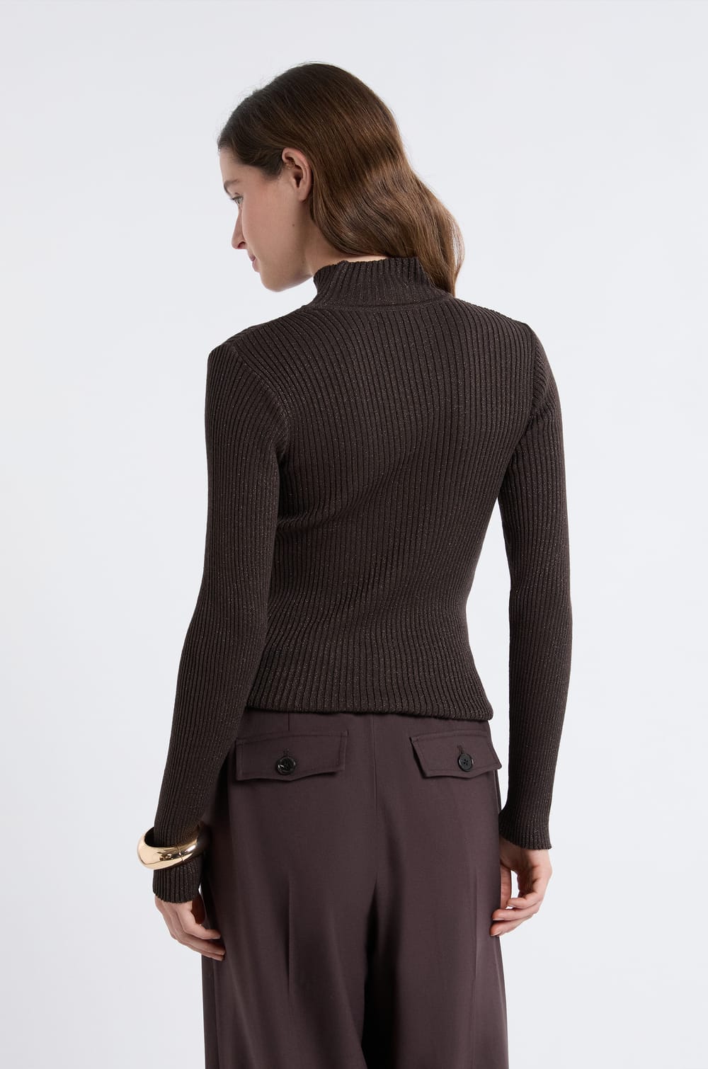 Iridescent Knit Sweater With High Collar;${refinementColor}