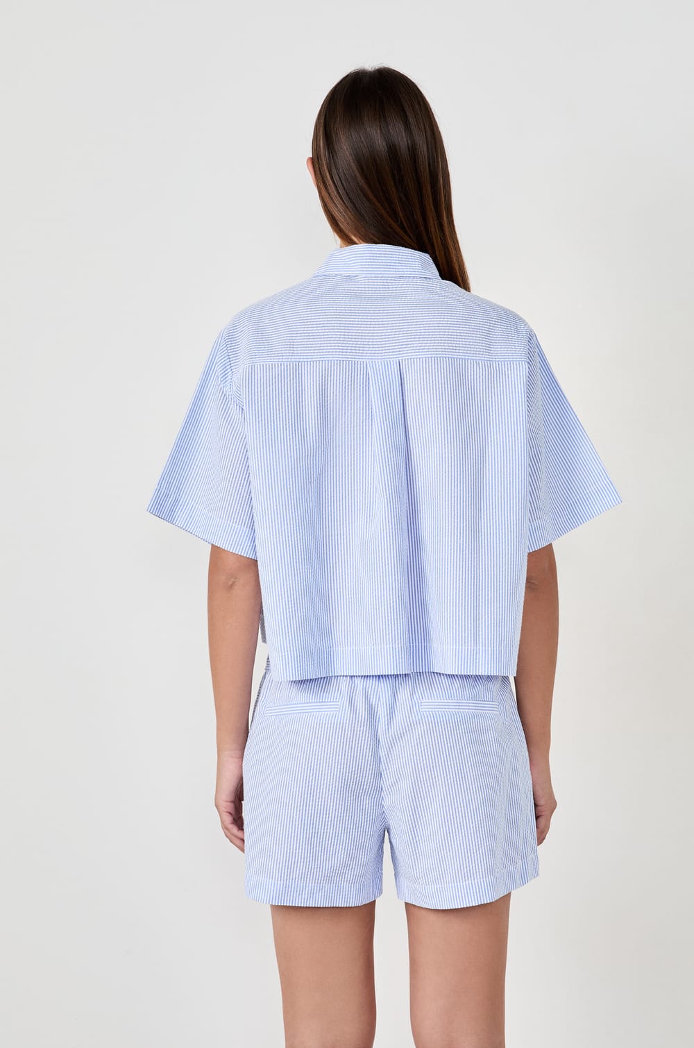 3/4 Sleeve Pyjama Shirt with Fine Stripes;${refinementColor}