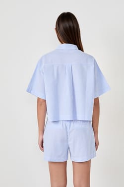 3/4 Sleeve Pyjama Shirt with Fine Stripes;${refinementColor}