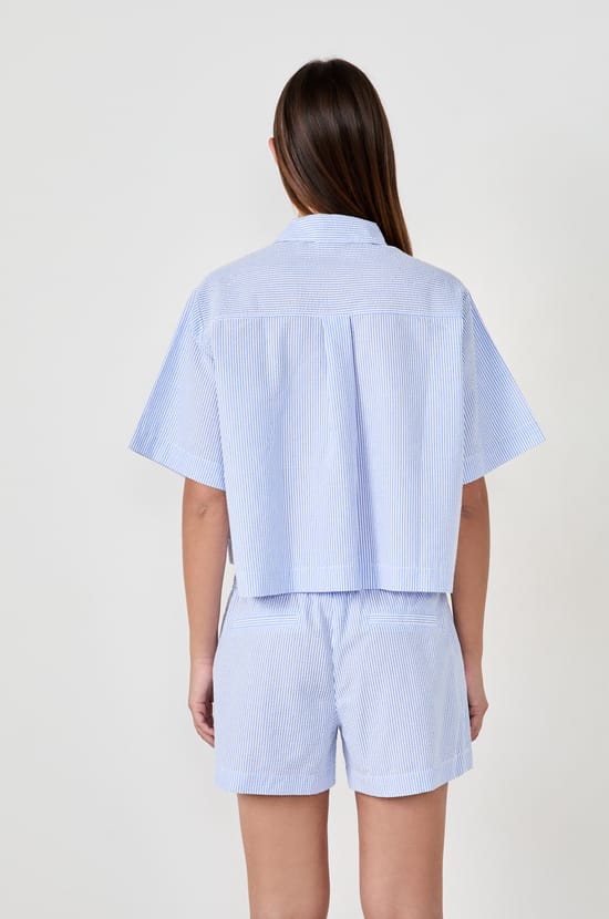 3/4 Sleeve Pyjama Shirt with Fine Stripes;${refinementColor}