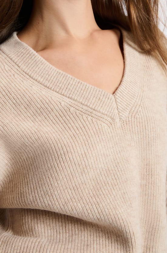 Long-sleeved V-neck sweater;${refinementColor}