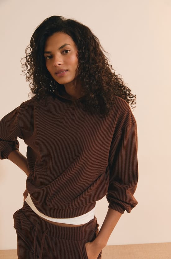 Sweatshirt de pyjama en velours c&ocirc;tel&eacute;;${refinementColor}