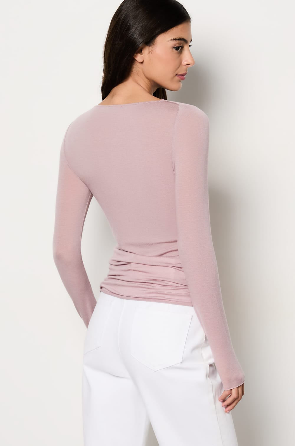 T-shirt manches longues col bateau avec cachemire en maille thermique;${refinementColor}