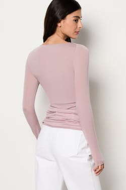 T-shirt manches longues col bateau avec cachemire en maille thermique;${refinementColor}