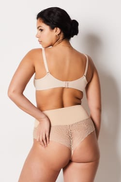 High Waist Thong With Lace Details- Medium Control;${refinementColor}