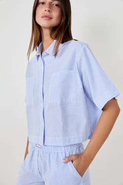 3/4 Sleeve Pyjama Shirt with Fine Stripes;${refinementColor}
