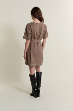 Belted Cotton Dress;${refinementColor}