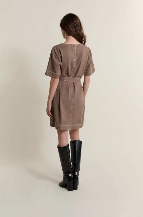 Belted Cotton Dress;${refinementColor}