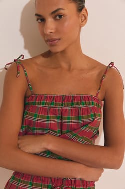 Caraco de pyjama &agrave; carreaux en coton;${refinementColor}