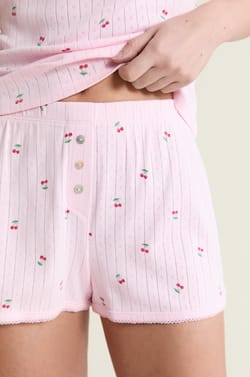 Short de pyjama &agrave; motifs en coton en pointelle;${refinementColor}