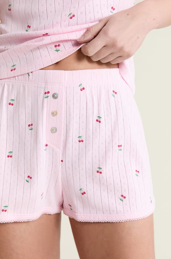 Short de pyjama &agrave; motifs en coton en pointelle;${refinementColor}