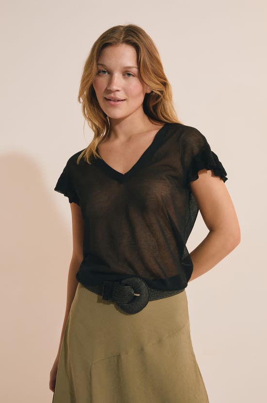 Pull manches courtes col V;${refinementColor}